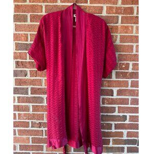 Vintage August Silk SILX 100% Silk Red Jacquard Robe w Pockets